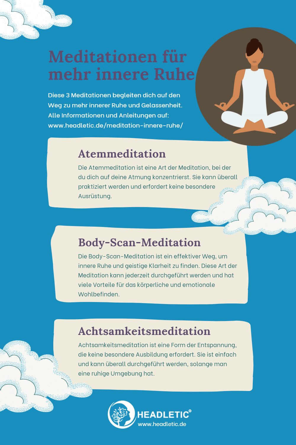 3 Meditationen für innere Ruhe - Infografik