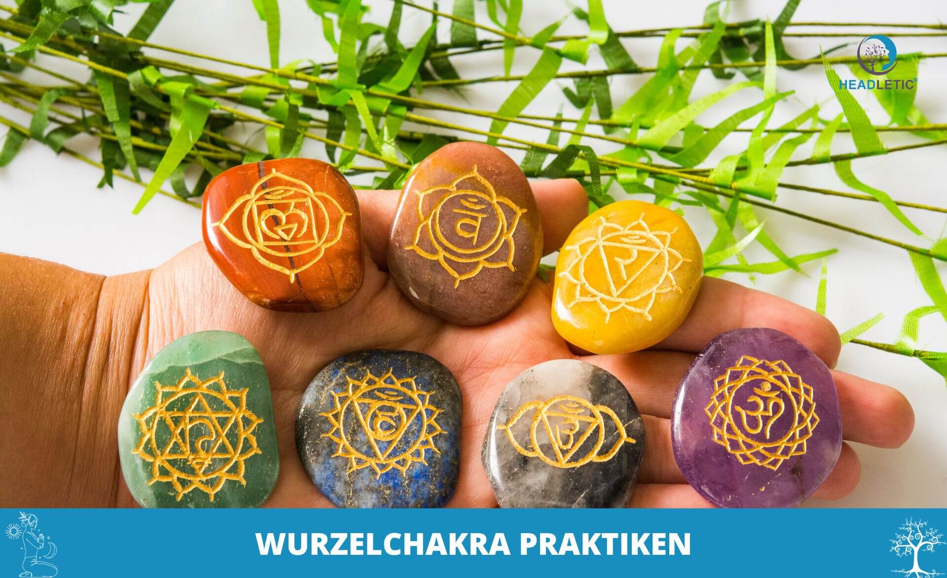 Eine Gruppe von Steinen mit der Aufschrift Wurzelchakra, perfekt für die Wurzelchakra-Meditation und das Befolgen der Wurzelchakra-Anleitung.
