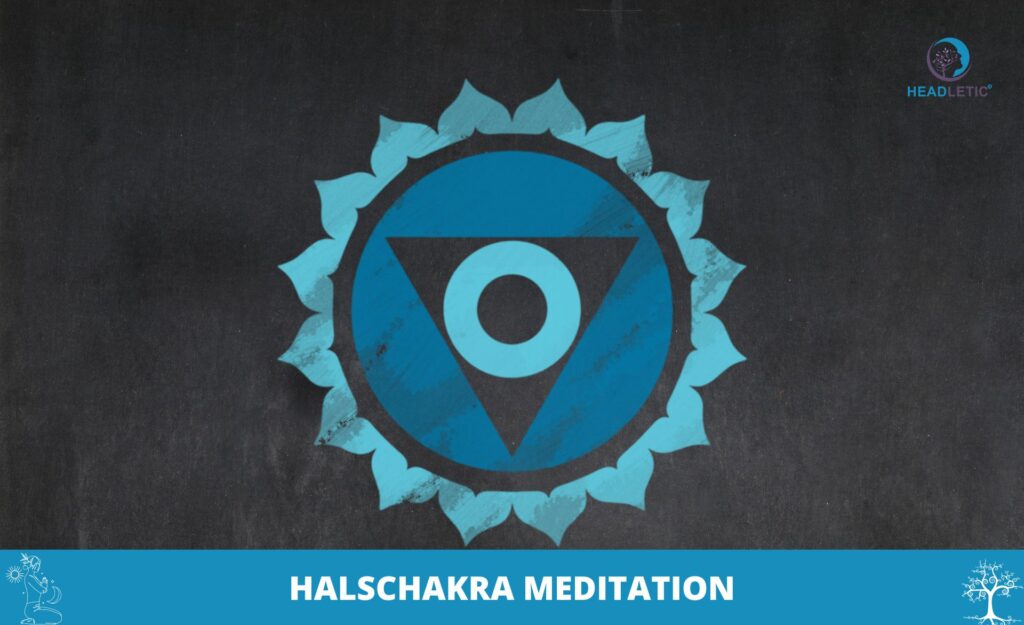Das Halschakra-Logo zur Meditation auf schwarzem Hintergrund.