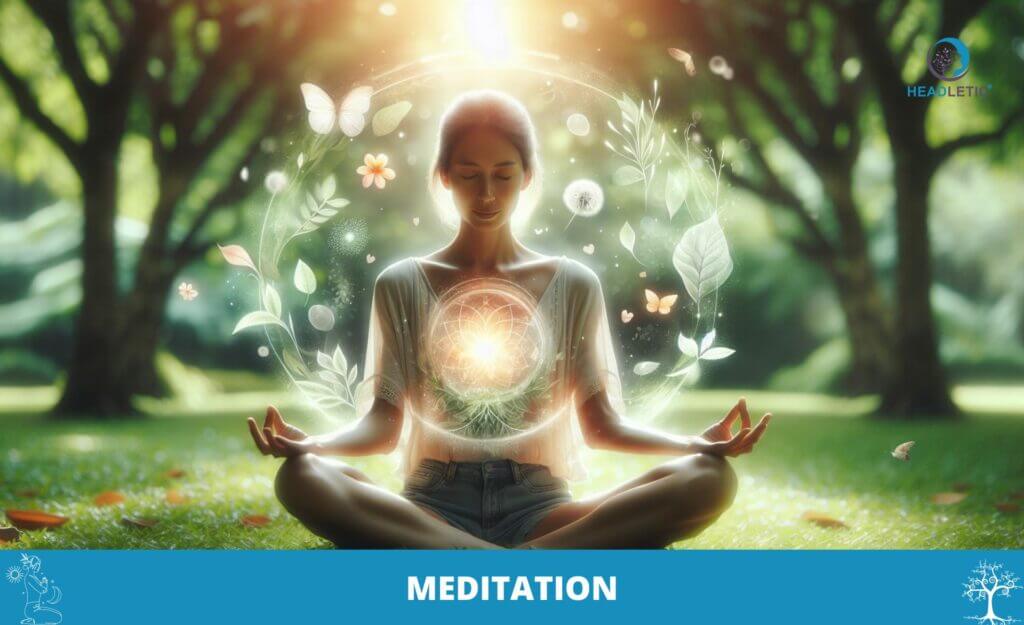 Eine Frau findet ihre Berufung durch Meditation vor einem Baum.