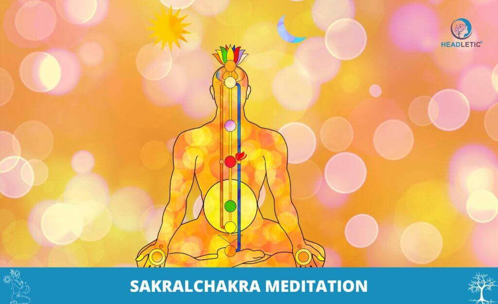 Sakralchakra-Meditation mit einem Mann, der im Lotussitz sitzt.